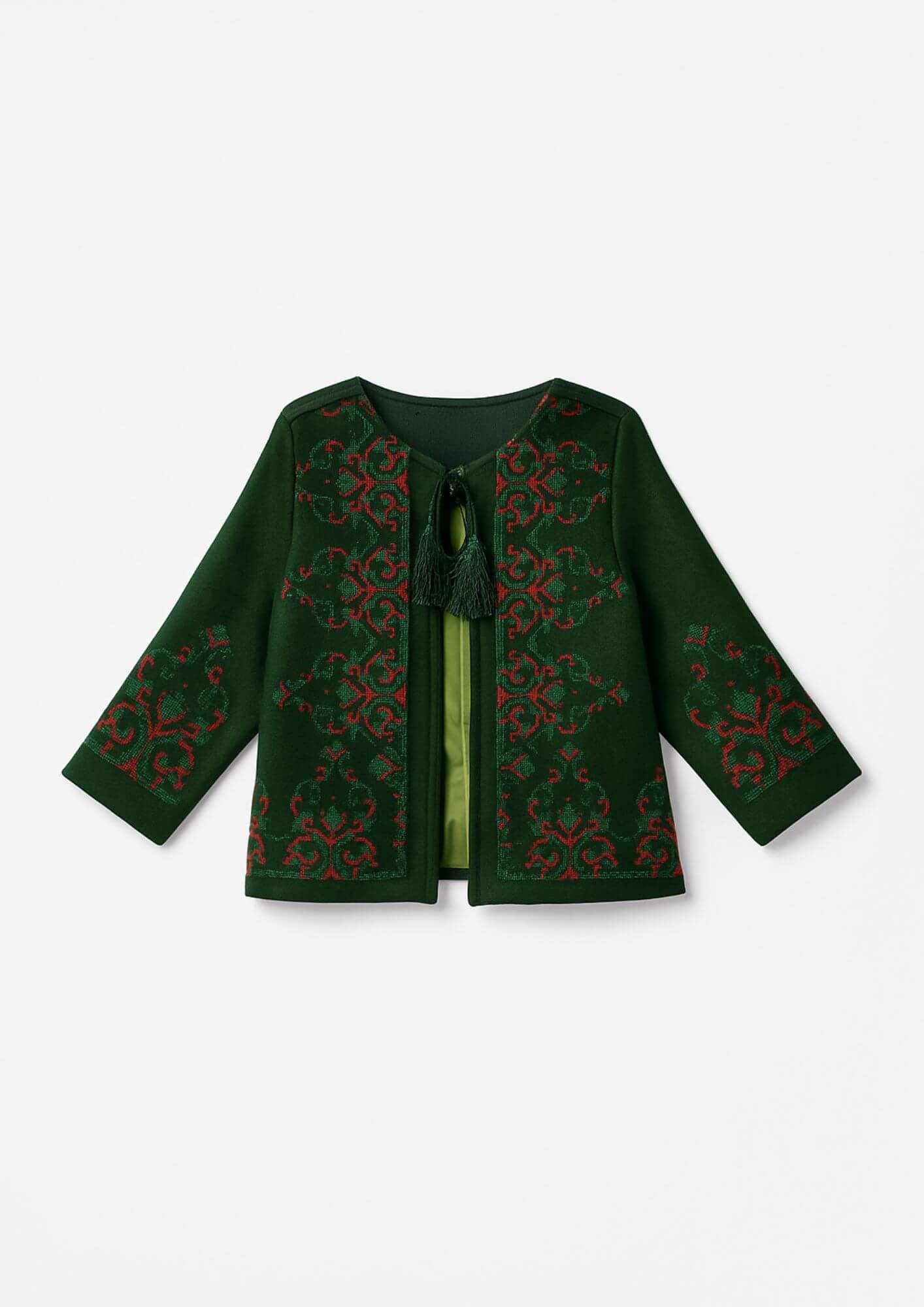 Girls' Casual Embroidered Coat Green Front