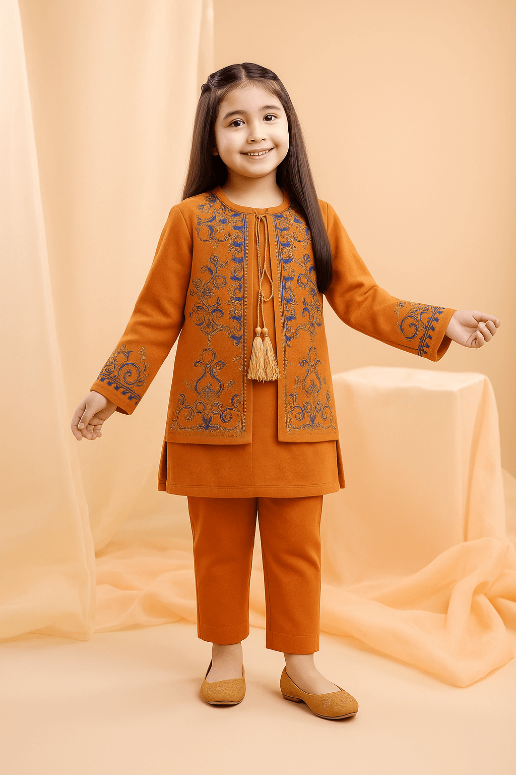 Girls' Casual Embroidered Coat Pastel Red