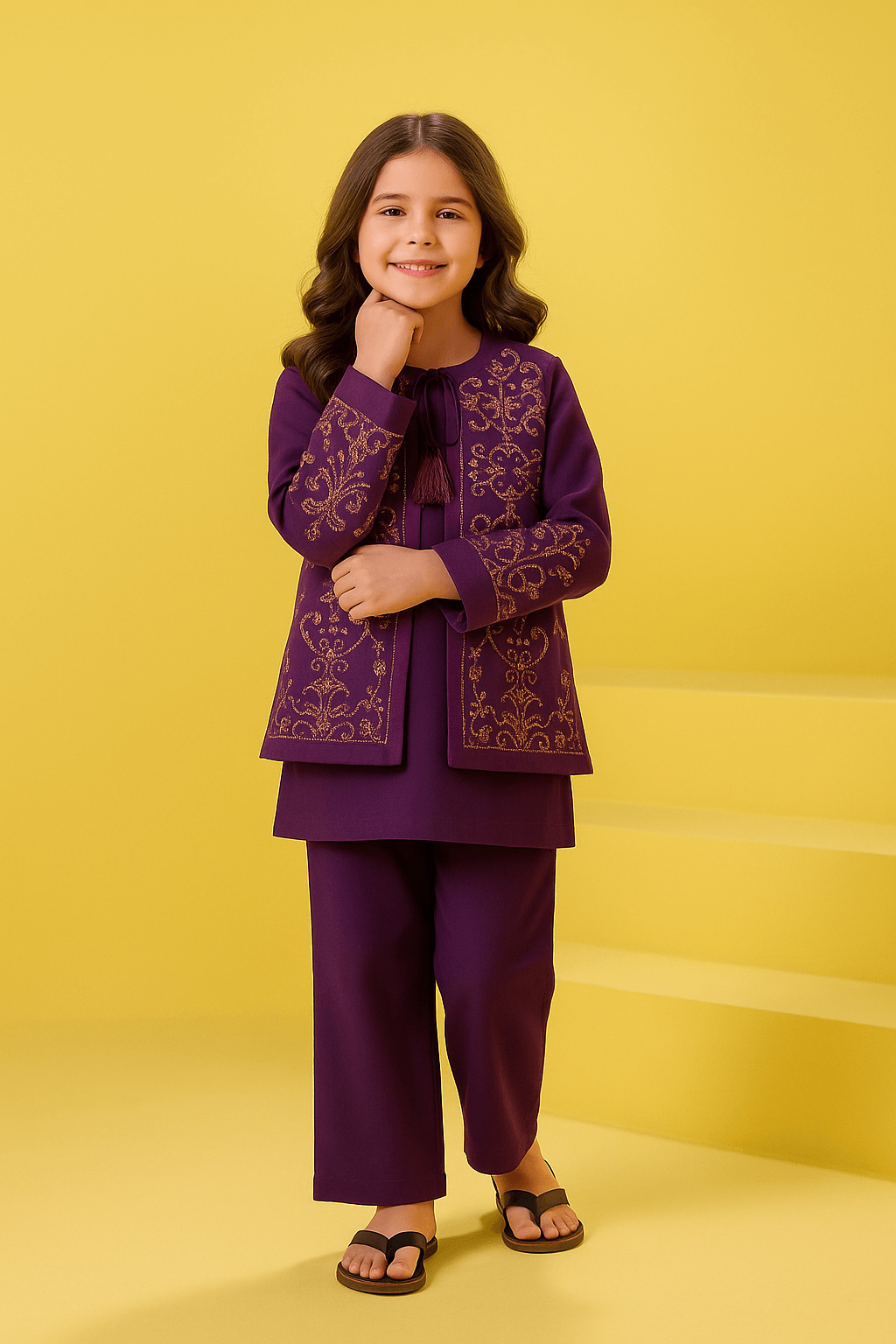 Girls' Casual Embroidered Coat  Purple