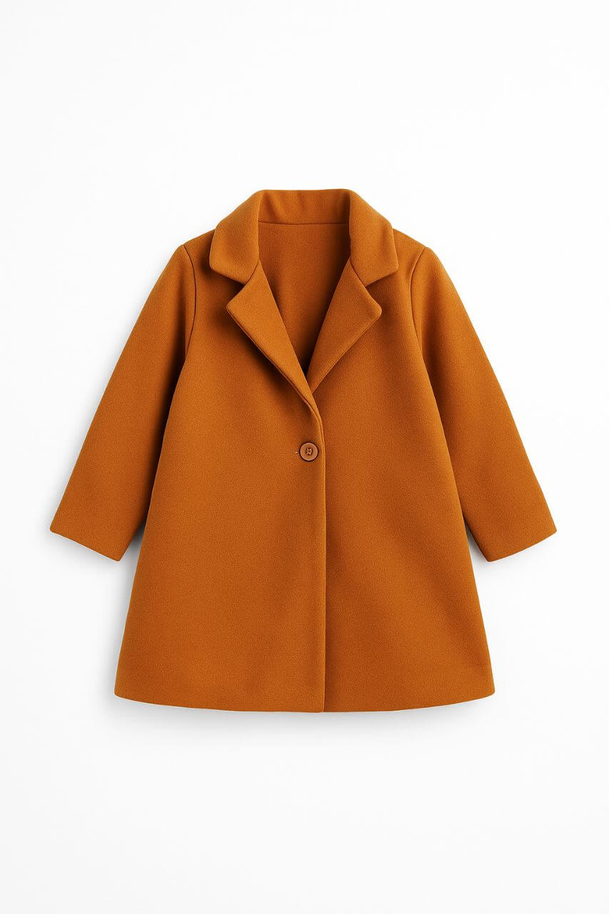 Long Coat For Girl Font Ruddy Brown Front